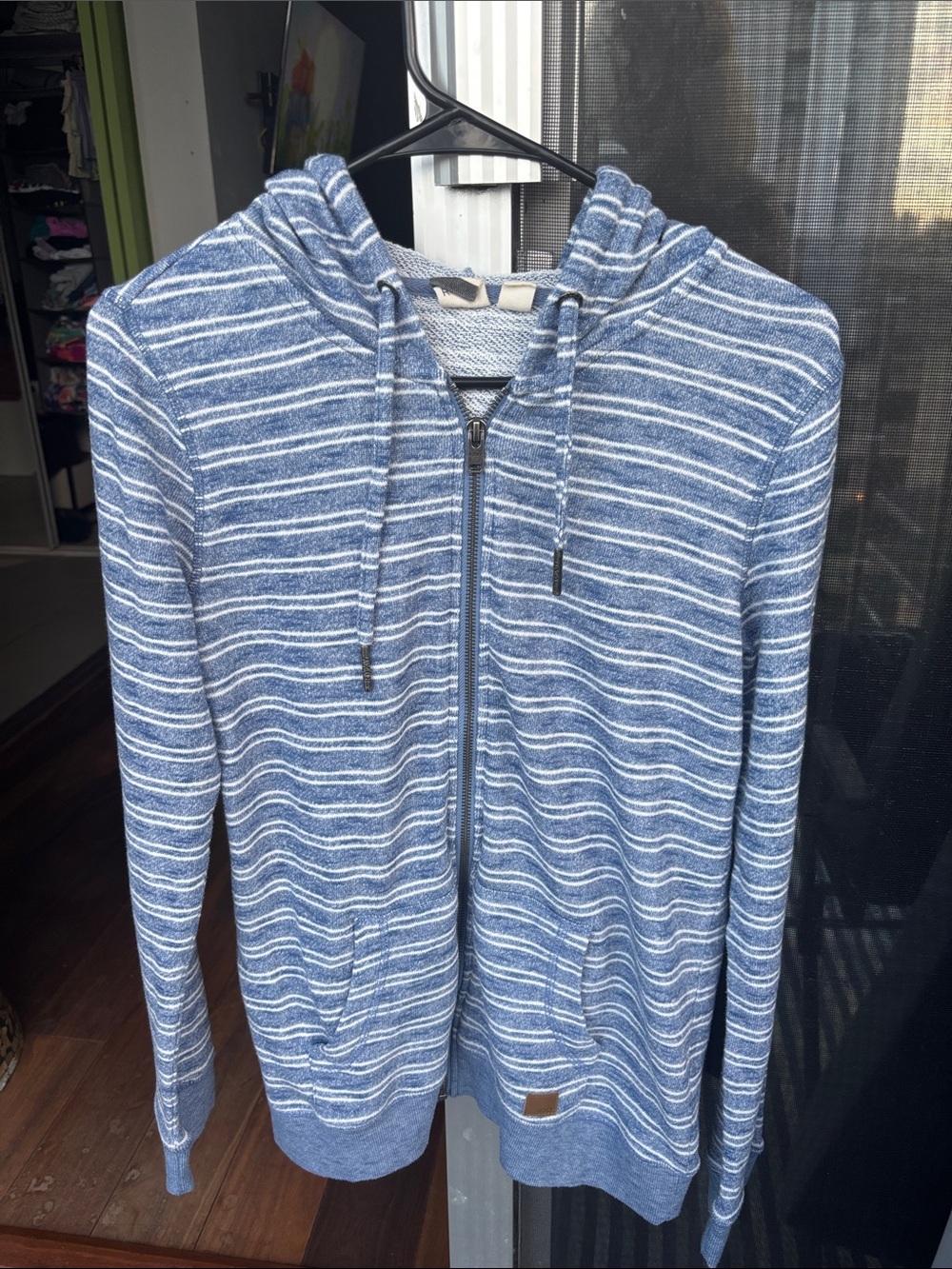Roxy Blue and White Striped Zip Sweater Hoodie